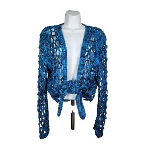 CHICO'S OPEN FRONT TIE FRONT SOUTACHE CARDIGAN